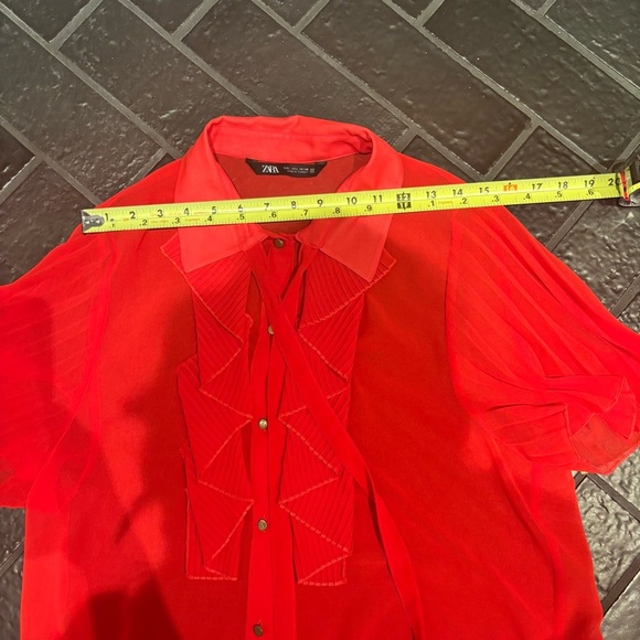 Zara Red Ruffled Short Sleeve Blouse - Picture 3 of 7